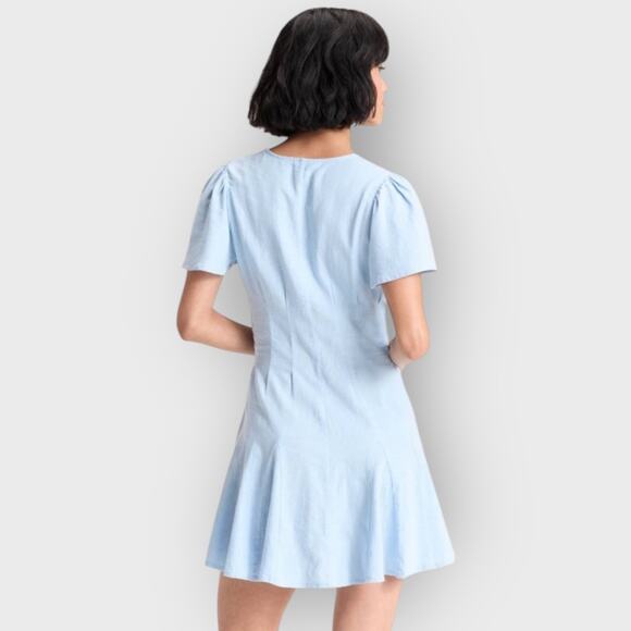Universal Thread Medium Blue Short Sleeve V-Neck A-Line Dress Cottagecore Denim - Picture 8 of 9